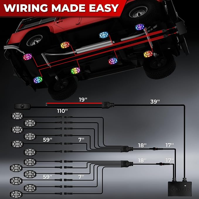 12 Pods 9 Sides RGB Rock Lights, App/2 Remote Control Led Underglow Lights Compatible with 12V Trucks Jeep UTV ATV Golf Cart, Brake Signal, Waterproof, Music Mode, Plug and Play, Multi-Color(Patented)