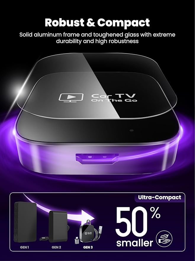 2-in-1 Wireless CarPlay Adapter & Car TV Mate Pro 2026 [Metal & Glass Case, Autolink Pro] Convert Wired to Wireless Car Play with HDMI Input, Screen Mirroring & Streaming, Fit for 2016+ Cars -Black