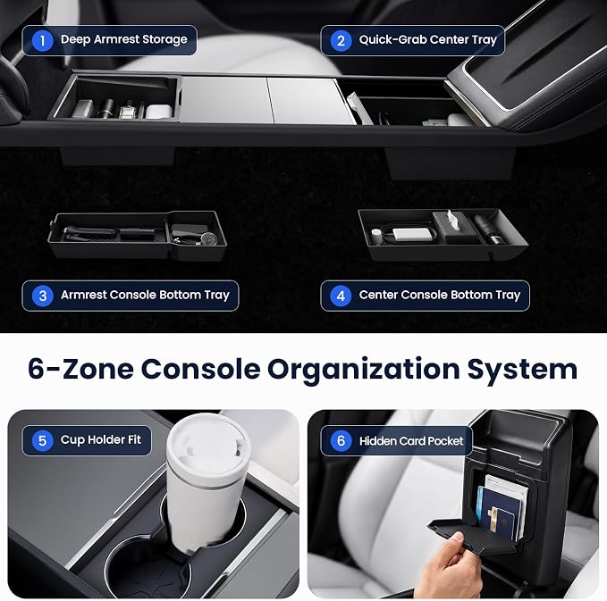 2026 Center Console Organizer for Tesla Model Y Juniper 2025-2026 | OEM-Style Fit, Double-Layer Storage with Bottom Trays, Smooth Sliding, Model Y Juniper Accessories, Premium/Performance Only