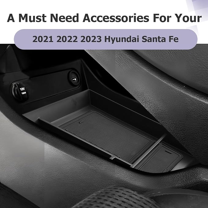 LUWU Lower Center Console Tray Storage Box for 2021 2022 2023 Hyundai Santa Fe SE/SEL/XRT/Limited/Calligraphy Accessories Armrest Console Organizer ABS Material 2022 2023 Santa Fe Accessories Black