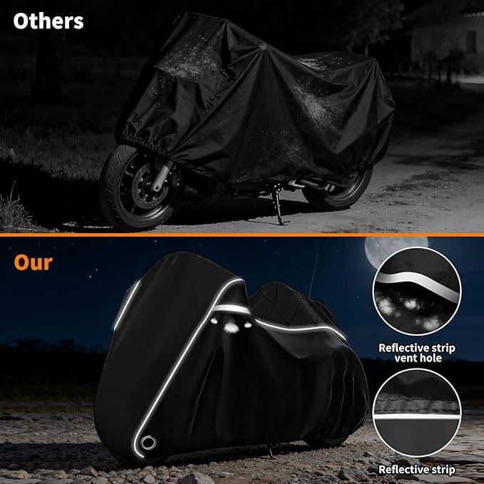 COVERVIN Motorcycle Cover with Side+Top Box Heavy Duty 420D Waterproof for Harley Davidson Ultra Ltd, Road Glide Ltd, Honda Gold Wing, Road Master, Indian, Indoor & Outdoor Storage Black