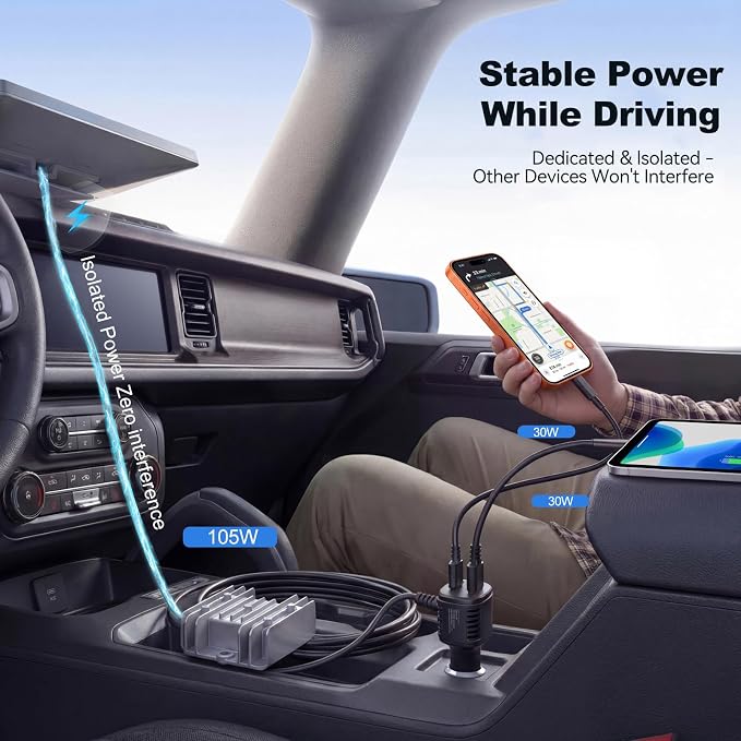 105W Boost Starlink Mini Car Adapter—Stops Reboots & Power Supply Damaged Starlink Mini Cable+Cigarette Lighter Adapter 12V-24V with Digital Display DC Power Cable for Car, Rvs, and Boats (9.8FT)