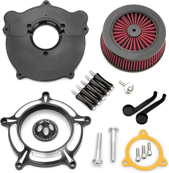 For harley air cleaner filter Sportster Softail Touring street road king glide Dyna for harley davidson air intake filters (Contrast Cut - Red Filter, C-For Touring 08-16, Softail 16-17)