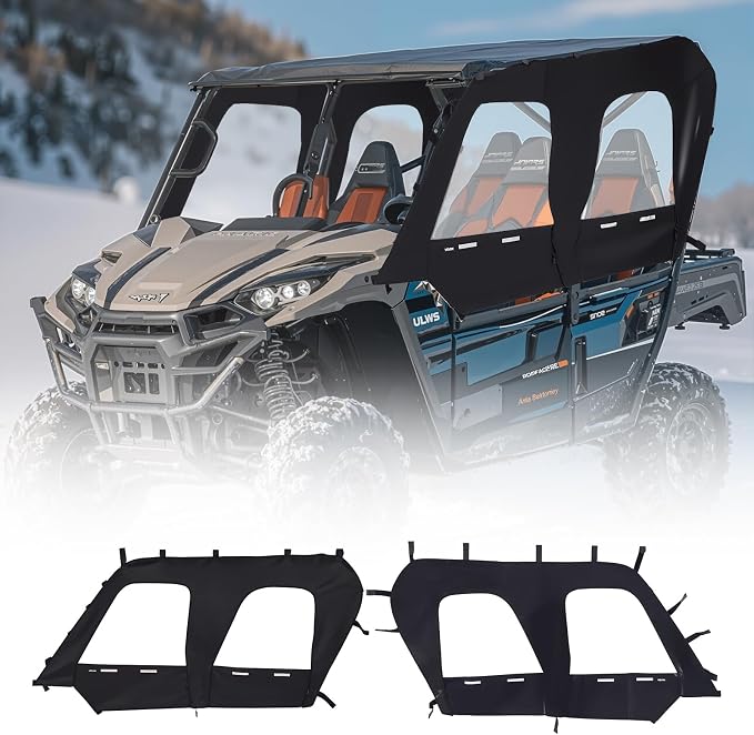 VEVOR Cab Enclosure Upper Doors, Compatible with Kawasaki Teryx4 2012-2022, Soft Upper Doors, Windproof & Waterproof Upgraded Zipper UTV Soft Side Window Kit, Work with Roof and Partial Windshields