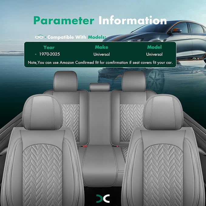 SCITOO Full Set Seat Covers,Universal Gray Seat Covers,Fit most Vehicle | Waterproof&Leather Car Seat Covers,Airbag-compatible,Detachable design, easy to install & remove,Fits for Chevrolet, For Ford