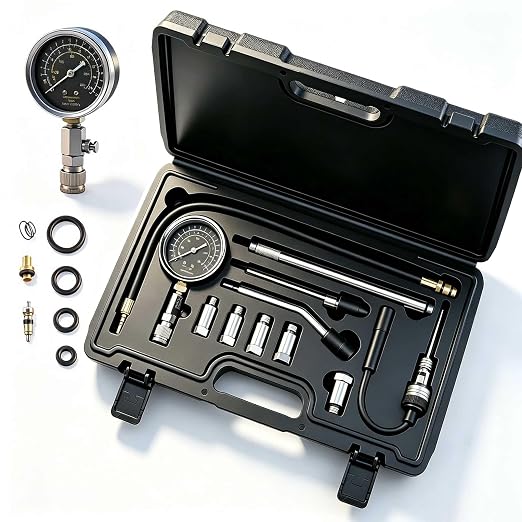 Professional 11-Piece 0-300 Psi Engine Compression Tester Kit with Spark Plug Tester, Adapters & Quick-Release Valve for Gasoline Car, Truck, Motorcycle, Lawn Mower