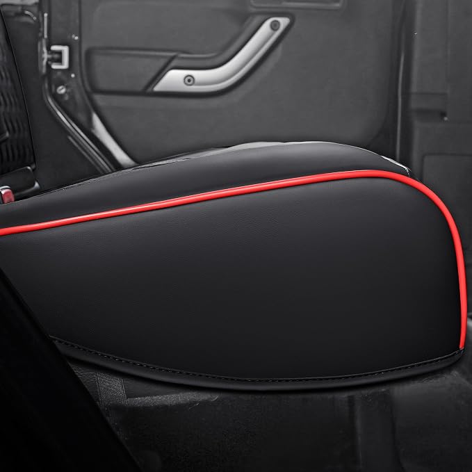 Huidasource Fit for GMC Sierra Back Seat Cover, Chevy Silverado Back Seat Cover 1500 2007-2013&2019-2026, 2020-2026 2500HD 3500HD Crew Cab WT LS LT, Sierra Rear Seat Covers Nappa Leather, Black＆Red