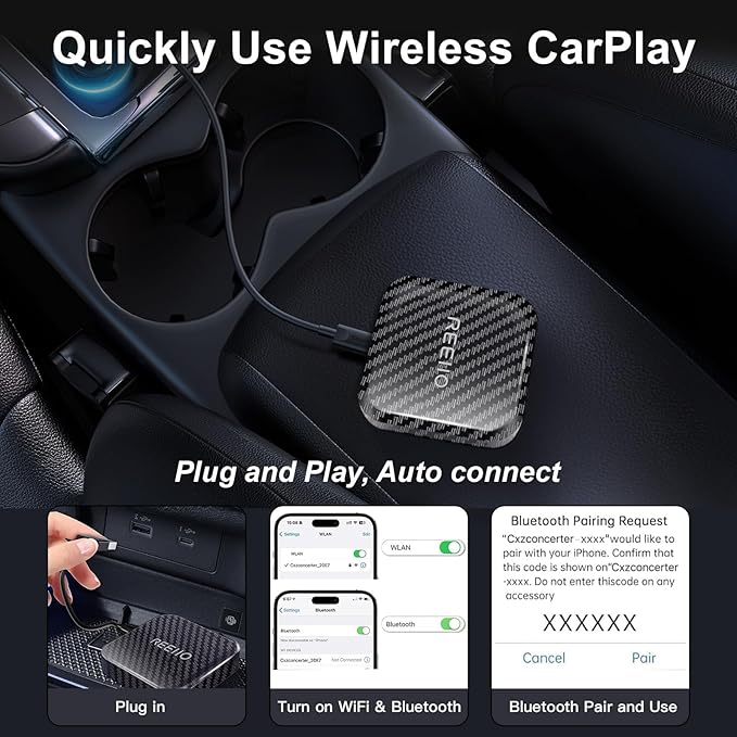Wireless CarPlayBox with Netflix/YouTube/TF Card Slot Convert Wired CarPlay to Wireless Adapter for 2017 and Above Original Wired CarPlay Car