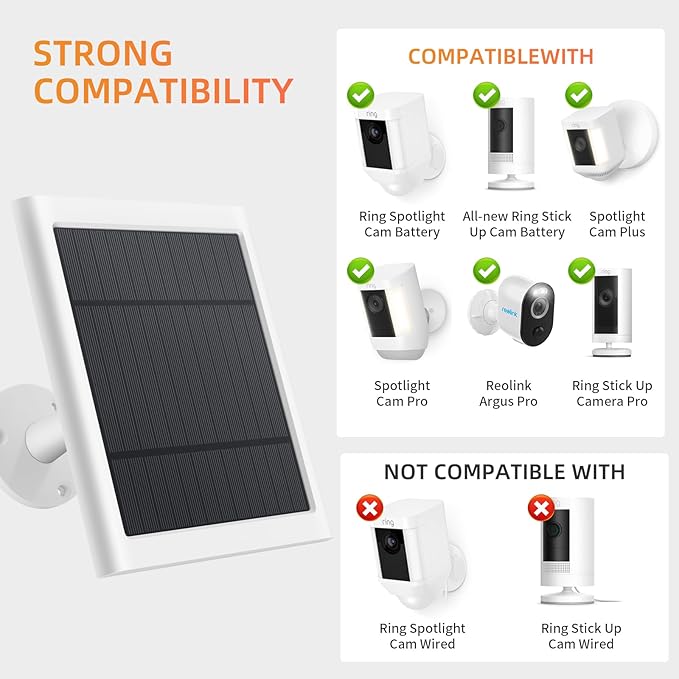 Solar Panel for Ring Camera, 4W Solar Charger Compatible with Rings Spotlight &Stick Up Outdoor Cam Battery, 10ft Long Cable with USB-C to Ring Barrel Plug Adapter
