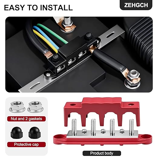 400A Bus Bar 12V Power Distribution Block with 5/16" Studs,Marine Battery Bus Bar Terminal Block Positive & Negative for Automotive Car Boat Solar System (400A 4 x 5/16"(M8) Studs)