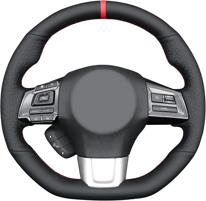 MEWANT Hand Stitch Black Smooth Geom Embossed Artificial Leather Steering Wheel Cover for Subaru WRX STI 2015-2021