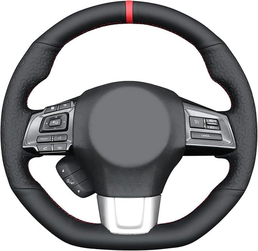 MEWANT Hand Stitch Black Smooth Geom Embossed Artificial Leather Steering Wheel Cover for Subaru WRX STI 2015-2021