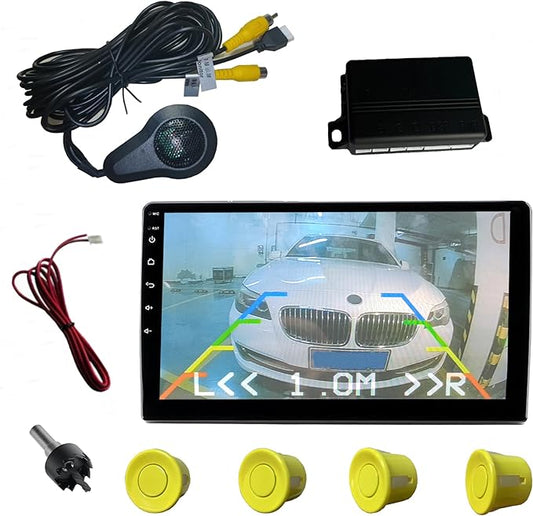 LCD Parking Sensor Kit - Displays Data on Original Screen, Easy Rear Installation, Compatible with CVBS Cameras (Not for AHD), 18 Probe Colors to Match Any Vehicle（Yellow）