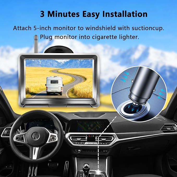 Magnetic Wireless Backup Camera + 5 Inch Monitor System, LASTBUS Solar 2 Split HD Display + Rechargeable Battery IP69 Waterproof Night Vision Rear View Camera for RV Car Trailer Truck Camper