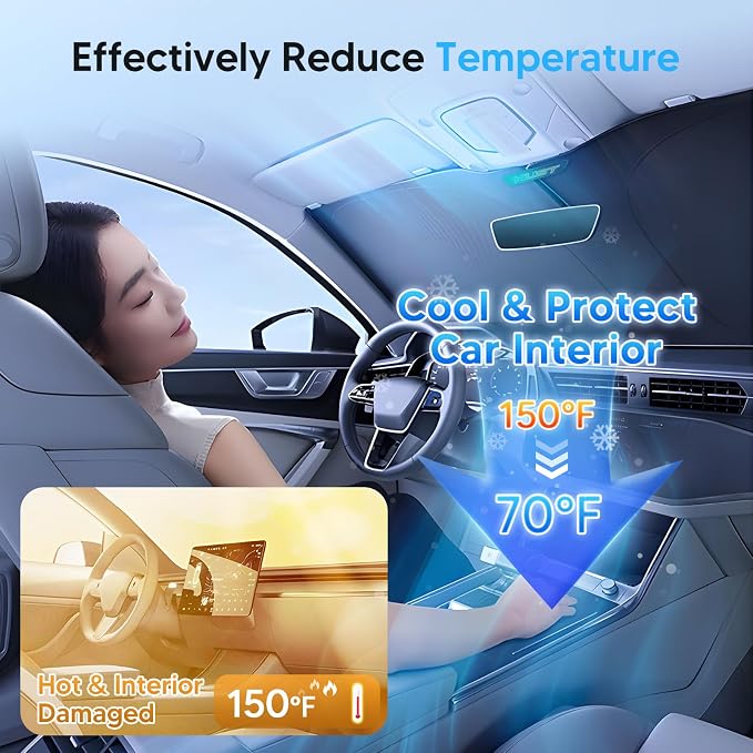 KUST Windshield Sun Shade for 2006–2010 Dodge Charger Window Accessories Shade Sun Visor Foldable Block UV Rays Keep Car Cooler