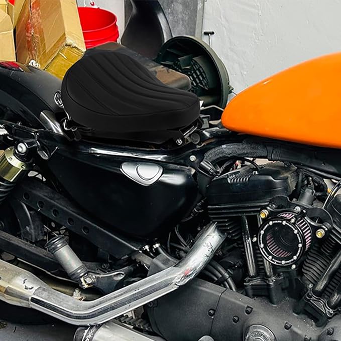 Motorcycle Solo Seat Rider Leather Seat with Spring Bracket Fit for Harley Sportster XL 883 XL1200 2010-2022 (Vertical Line Style)