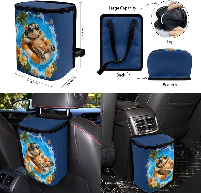 Forchrinse Hawaiian Sea Turtle Car Seat Covers 15 Pcs Auto Interior Cover Set with Steering Wheel Cover,Armrest Seatbelt Pads,Car Garbage Can,Coaster,Handbrake Gearshift Cover for SUVs Trucks