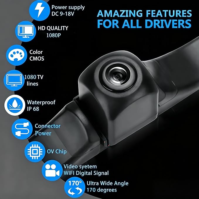 Wireless Backup Camera 1080P, 2.4GHz WiFi No Monitor Needed, License Plate Camera, 170° Wide Angle IP68 Waterproof Night Vision, Front Rear View for iPhone Android, Sedan SUV MPV Van Pickup