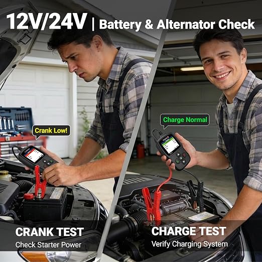 Car Battery Tester 12V/24V 20–2000CCA Automotive Battery Load Tester with Cranking & Alternator Test, 10-220Ah Pro Analyzer for Car Motorcycle Heavy Duty Truck SUV RV, Avoid Breakdown & Winter Ready