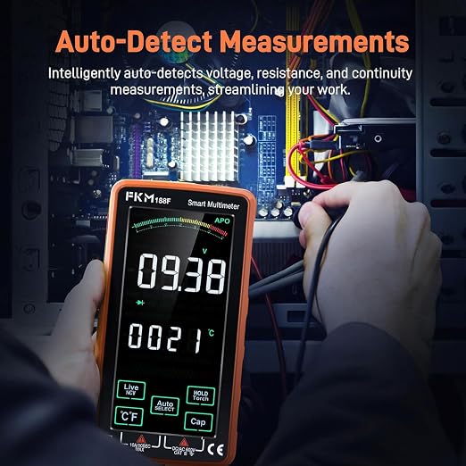 FKM Pro Digital Multimeter Tester,Compact & Rechargeable Voltmeter w/ 5″ Touch Screen,Auto-Ranging,TRMS 6000 Counts,High Accuracy,Smart Electrical Tester Measures DC/AC Voltage,Current,Resistance,Temp