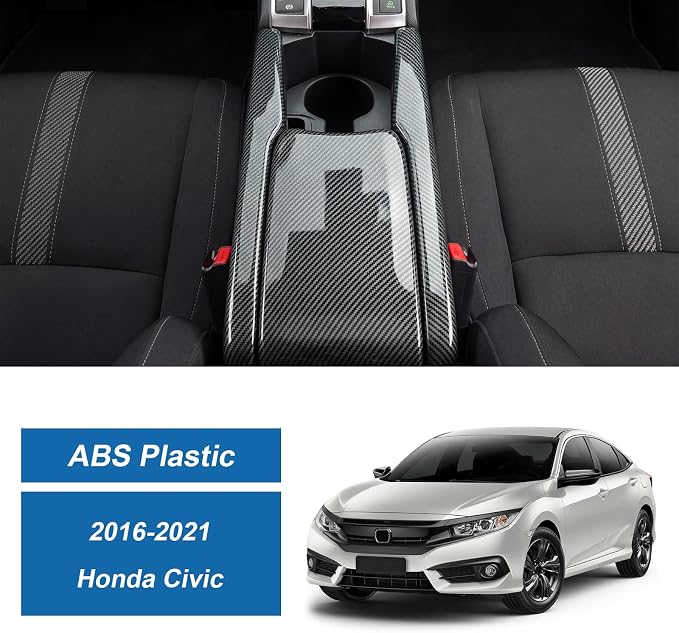 Carbon Fiber Center Console Armrest Storage Box Cover Compatible with Honda Civic 10th Gen 2016-2021