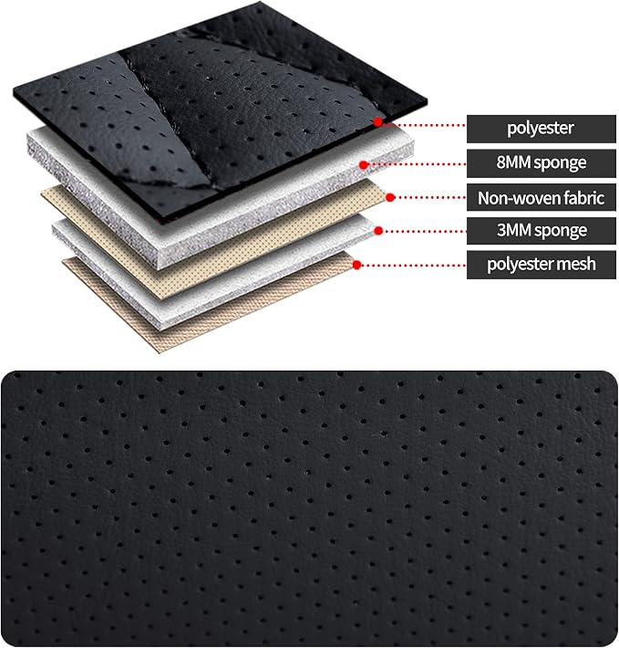GXT Deluxe Faux Leather Full Coverage Car Seat Cover Anti-Slip Universal Fits for Sedans SUV Pick-up Truck with Headrests,Interior Accessories(Black with Red Strip)