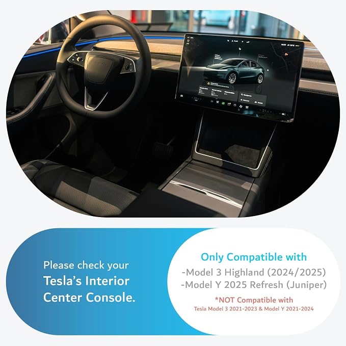 TUDIA Center Console Tray for Tesla Model 3 2025/2024 (Highland) & Model Y 2025/2026 (Juniper) + Tesla Key Card Holder with Air Tag Slot [NOT Compatible with Model 3 2021-2023] Bundle Set