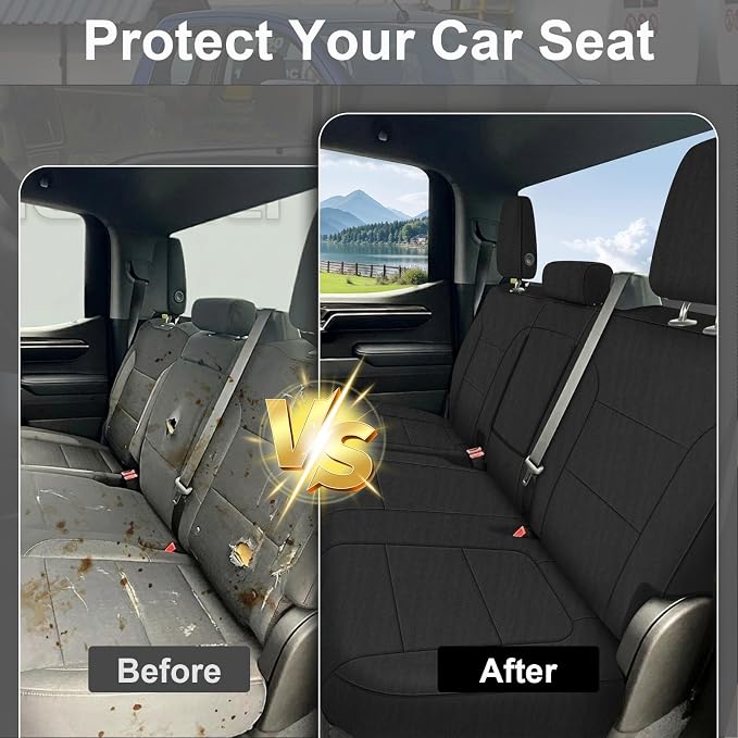 SAPUBK Rear Seat Covers Sets Replace for 2019-2025 Chevy Silverado/GMC Sierra 1500 CrewCab, Premium Neoprene with Composite Soft Foam Lining Breathable Seat Cover Cushion
