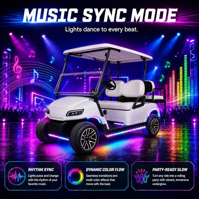 Roykaw Golf Cart Underglow LED Strip Lights Accent Neon Lighting Kit w/Wheel Well & Interior Lights for EZGO Yamaha Club Car, Million Colors/Waterproof IP68/Sync to Music, Fits 12V - 80V, 12 PCS