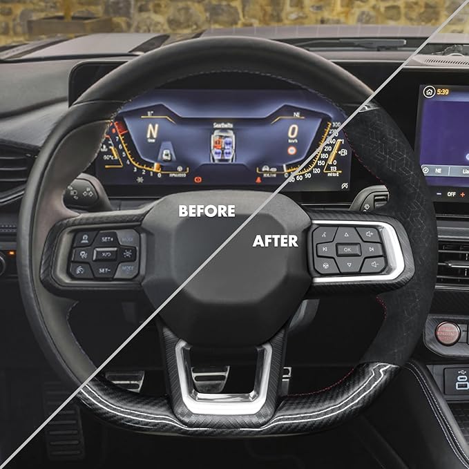 MEWANT Steering Wheel Cover for Ford Mustang 2024 Hand-Stitched Leather Steering Wheel Wrap