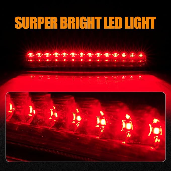 Third 3rd Brake Light LED for 2002-2009 Chevy Trailblazer GMC Envoy, High Mount Rear Brake Lights Assembly for 04-07 Buick Rainier, Waterproof Center Cab Lamp Stop Light (Black)