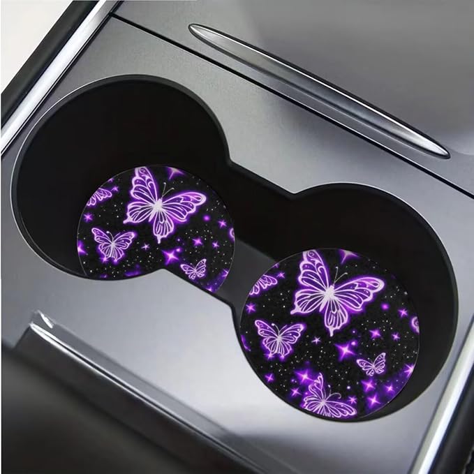 BIGCARJOB Purple Butterfly Car Seat Covers Full Set 12 Pcs Womens Auto Interior Accessories Butterfly Print Steering Wheel Covers,Armrest Seat Box Cover Cushion,Cup Mats,Universal Fit