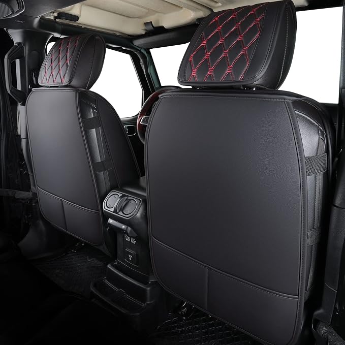 Aierxuan Jeep Wrangler JK JL Front Seat Covers Custom Fit 2/4 Door 2007-2026 Unlimited X Rubicon 392 Sahara Willys Sport High Altitude Truck Pickup Waterproof Leather(2 PCS Front/Black-Red)
