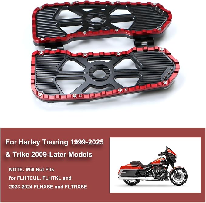 Foot Pedal Floorboard for Harley Touring/Road King/Road Glide/Street Glide/Electra Glide/CVO Tri Glide 1999-2025 & 2009-Later Trike Models (Red black)