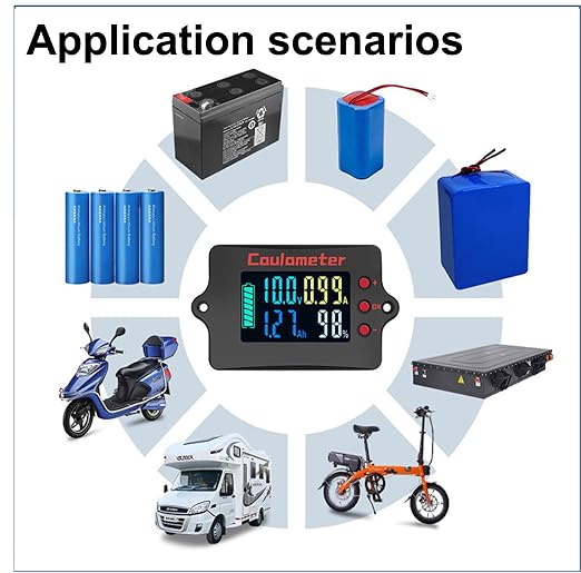 RQG Coulometer,Shunt Monitor,Battery Monitor with Shunt,High Precised DC 8-120V 100A LCD Digital Multimeter Battery Monitor Voltage Current Capacity Indicator,Easy to Read,with USB Power Cable+Shunt