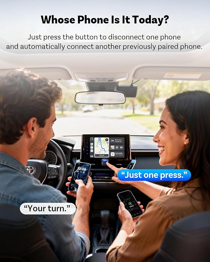 Ottocast Mini Core, 2026 Next-Gen Wireless CarPlay & Android Auto Adapter, WiFi 6 & Bluetooth 5.4 Ultra-Fast Connection, One-Touch Device Switching, Plug & Play, Auto Connect for iPhone & Android