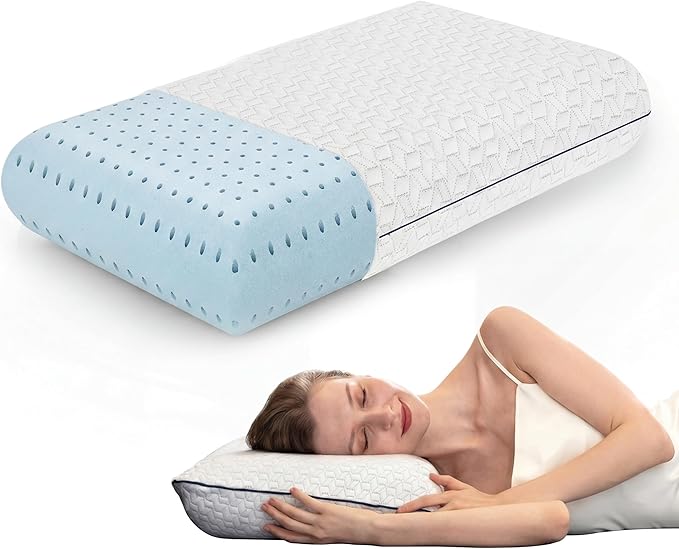 Cooling Gel Memory Foam Pillow - 1-Pack - Standard Size Bed Pillows For Sleeping - Medium-Firm - Back, Stomach and Side Sleeper Pillow - Shoulder & Back Pain Relief - Washable , Bamboo Viscose Cover