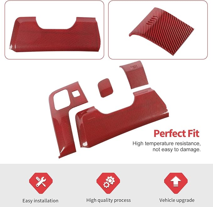 Jimen Compatible with Ford Mustang 2015-2023, 4PCS Center Console Under Panel Cover Trim (Red Carbon Fiber)