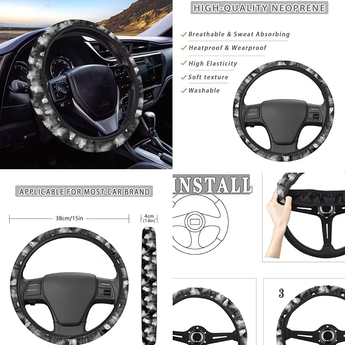 Cute Ghosts Print Car Accessories Car Seat Covers Full Set with Steering Wheel Covers+Seat Belt Pads+Coasters+Keychain+Lipstick Holder Universal Fit 13 Pack Halloween Car Decor