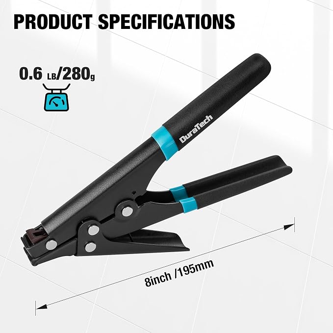 DURATECH 8-inch Zip Tie Tool, Ergonomic Cable Tie Gun for Fastening and Cutting Plastic or Nylon and 8-inch Electrical Disconnect Pliers