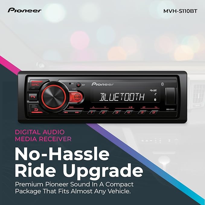 Pioneer MVH-S110BT 1-Din Digital Media Receiver Car Stereo – Bluetooth, USB Input, 50W x 4 Output, AM/FM Radio, iPhone & Android Compatible, Front & SW (Mono) RCA Output