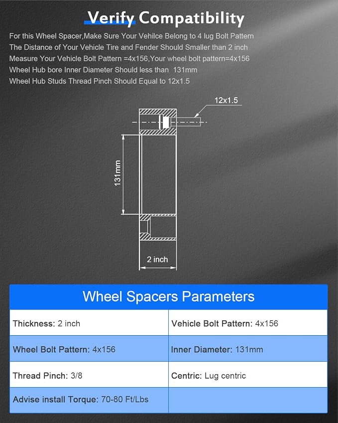 ECCPP 4PCS 2" Wheel Spacer 4x156 4 Lug 131mm CB 12x1.5 Studs Compatible with 2009-2013 for Polaris Ranger RZR 800 S 2007-2013 for Polaris Sportsman 800 EFI 2004-2010 for Yamaha YFM350 Raptor