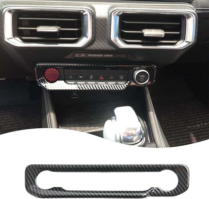 MUXEE A/C Control Panel Cover, for Ford Mustang 2024 2025 2026 - ABS Carbon Fiber Dashboard AC Air Vent Outlet Grain Sport Interior Trim Accessories