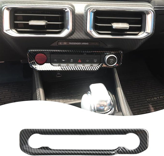 MUXEE A/C Control Panel Cover, for Ford Mustang 2024 2025 2026 - ABS Carbon Fiber Dashboard AC Air Vent Outlet Grain Sport Interior Trim Accessories