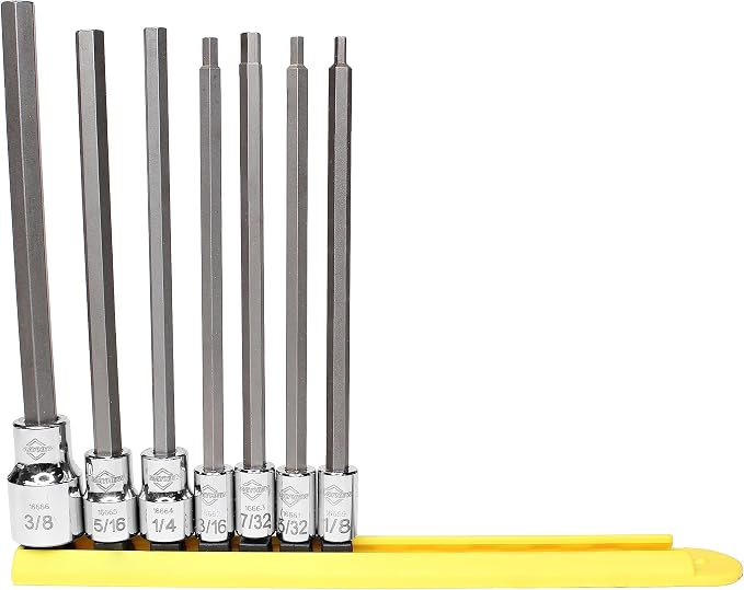 Mayhew Tools 16043 SAE Hex Insert Socket Bit Set, Chrome, 7-Piece Long-Length