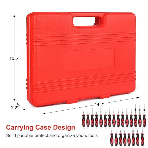 23-Piece Terminal Removal Tool Set with Stainless Steel Tips | Ergonomic Rubber Handle and Carrying Case, Universal Electrical Terminal Release Kit for Vehicles