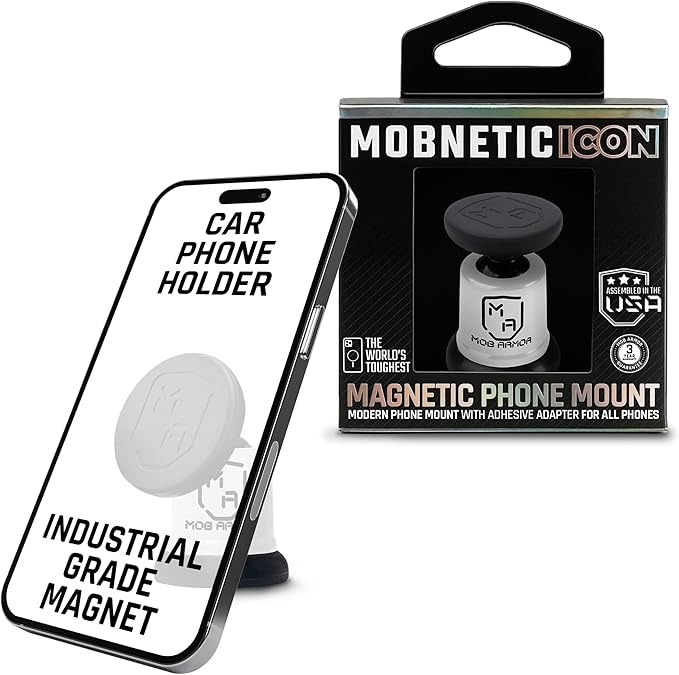 Mob Armor MobNetic Icon Car Phone Mount, Magnetic Phone Holder for Car w/ 90lb Pull Force, 90º Tilt & 360º Rotation, Aluminum Build, Compatibility for iPhone & Android (Alpine White)
