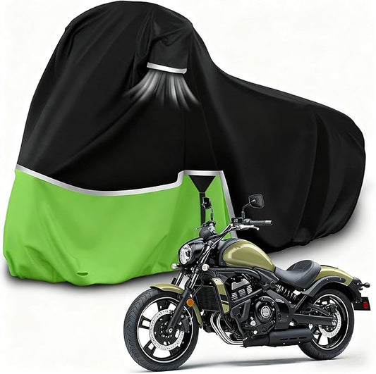 Waterproof Motorcycle Cover Replace for Kawasaki Vulcan 650 900 1500 and Eliminator 450 Cruiser Without Trunk Models,420D Oxford Cloth Motorcycle Cover for Snow Rain Dust Protection (Vulcan)