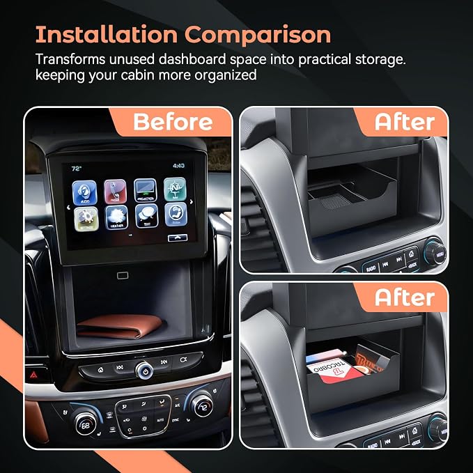 Full coverage Center Console Organizer and Center Console Electric Navigation Screen Rear Tray Compatible with 2015-2020 Chevy Suburban/Tahoe and 2015-2020 GMC Yukon Accessories