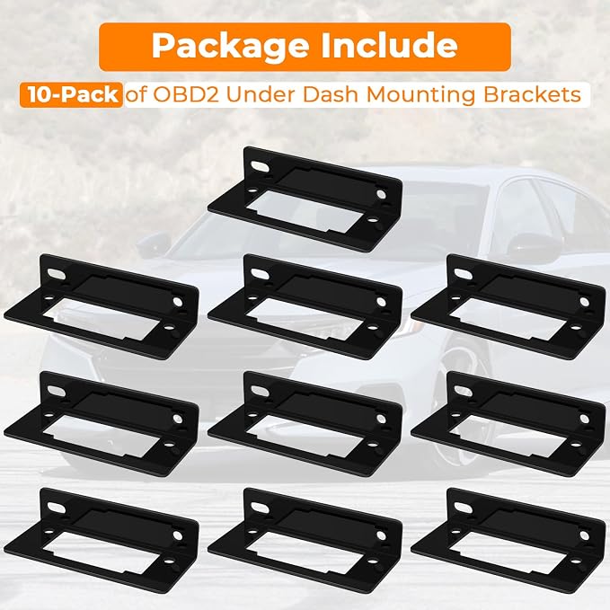 Under Dash Mounting Bracket Compatible with J1962 OBD-II 10-Pack, OBD2 Mounting Bracket or Cable Holder Splitter Mount, Black